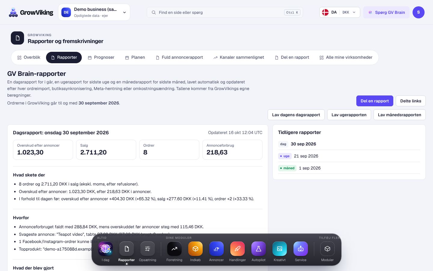 Daglige, ugentlige og månedlige rapporter