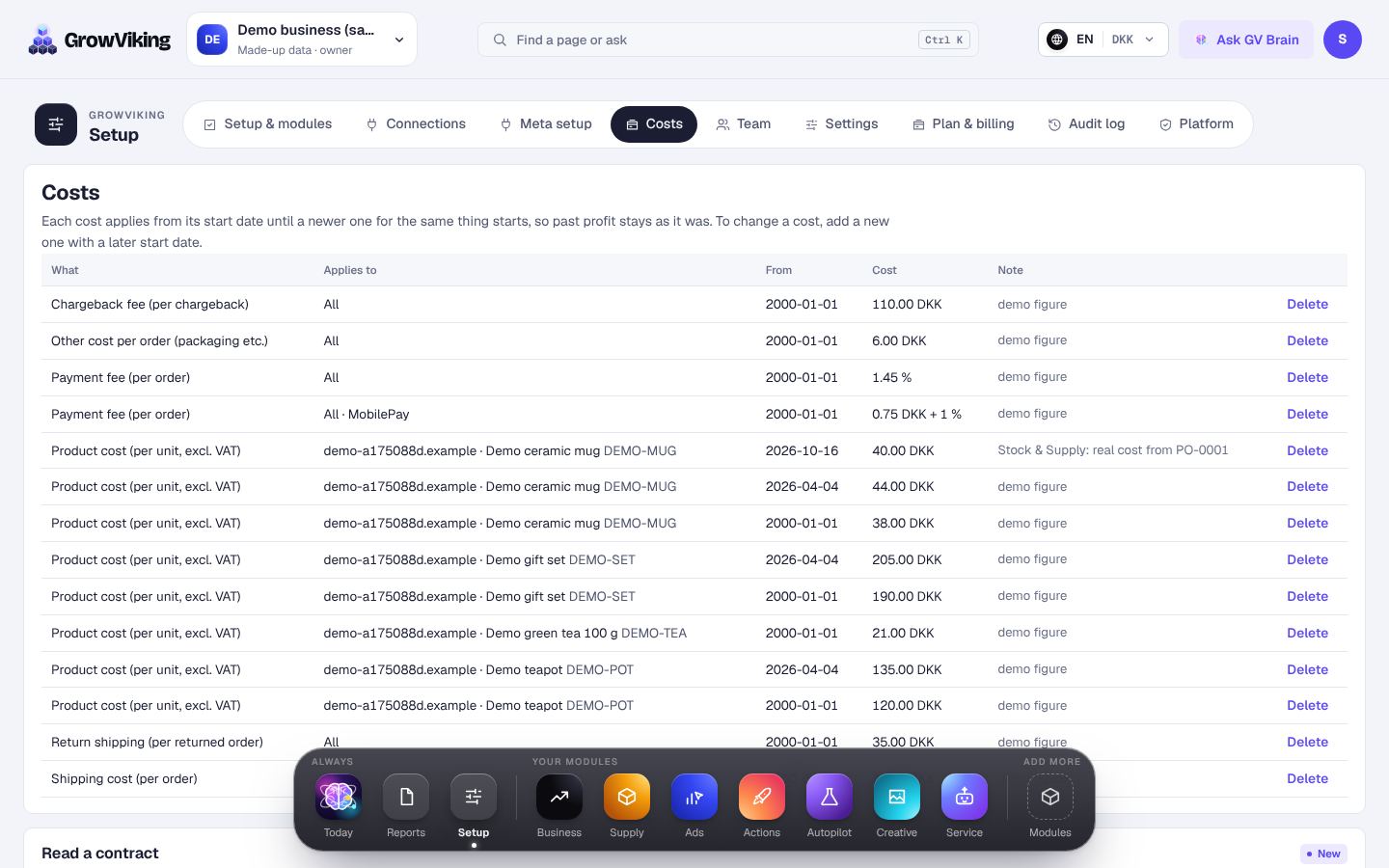 Add product costs and your goal