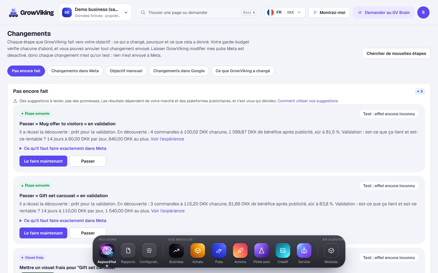 Faire une étape ou annuler un changement