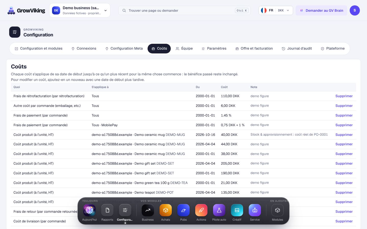 Ajouter les coûts produits et votre objectif