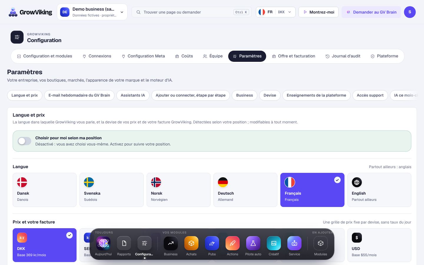 Langue et devise