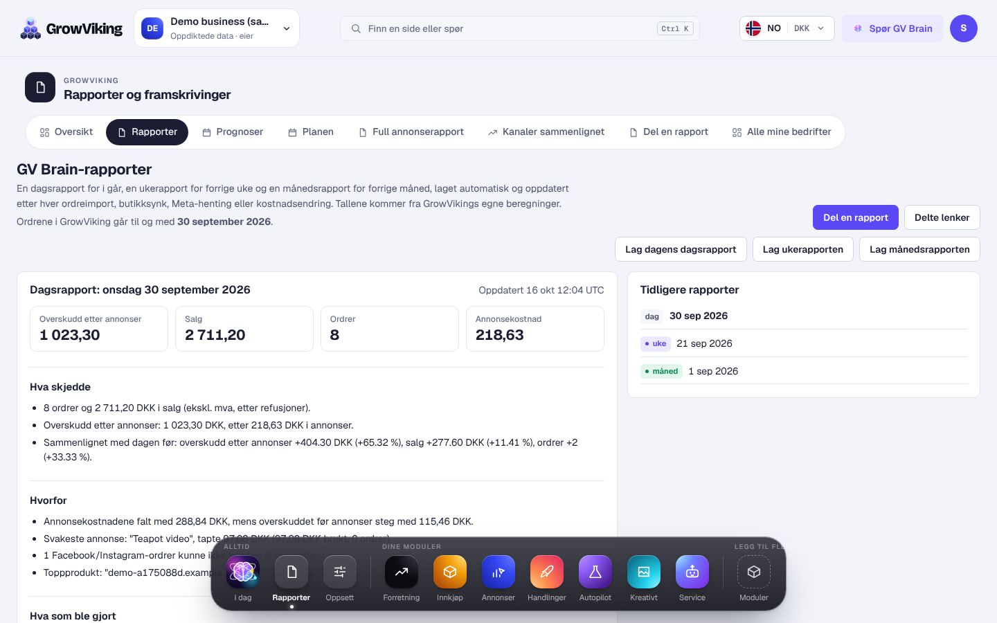 Daglige, ukentlige og månedlige rapporter
